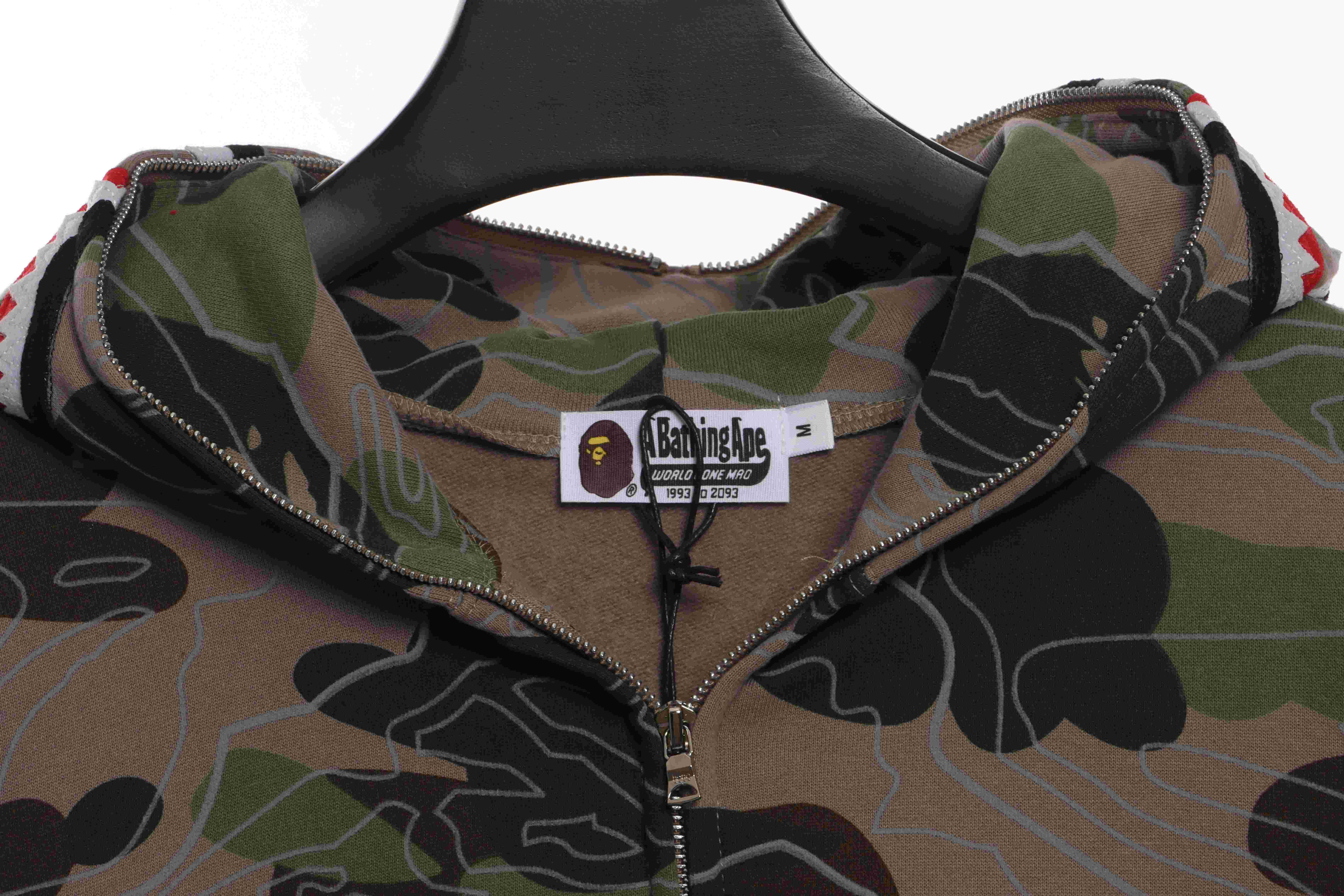 EM Sneakers BAPE Overlay Camouflage Shark Zip Hoodie Brown