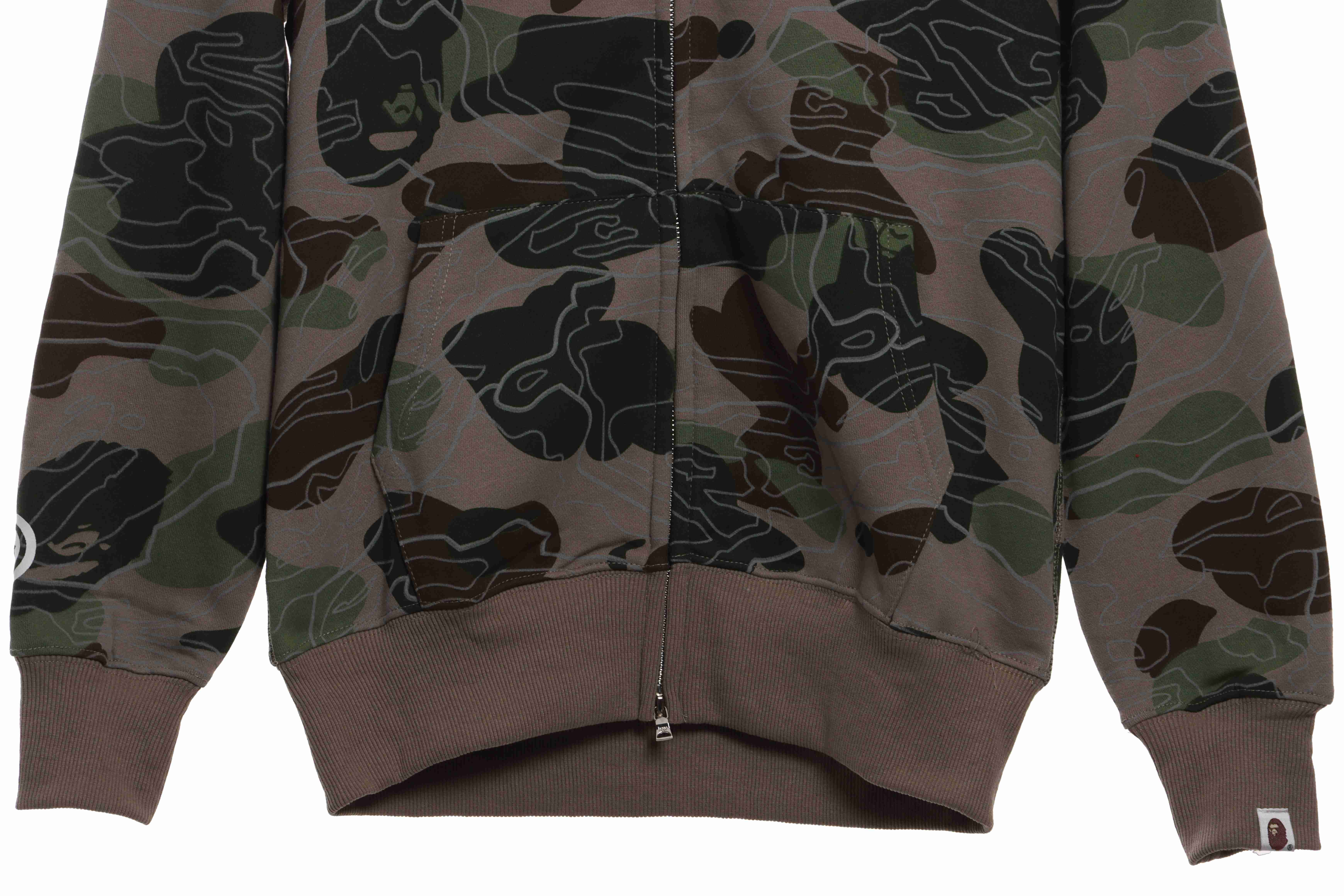 EM Sneakers BAPE Overlay Camouflage Shark Zip Hoodie Brown
