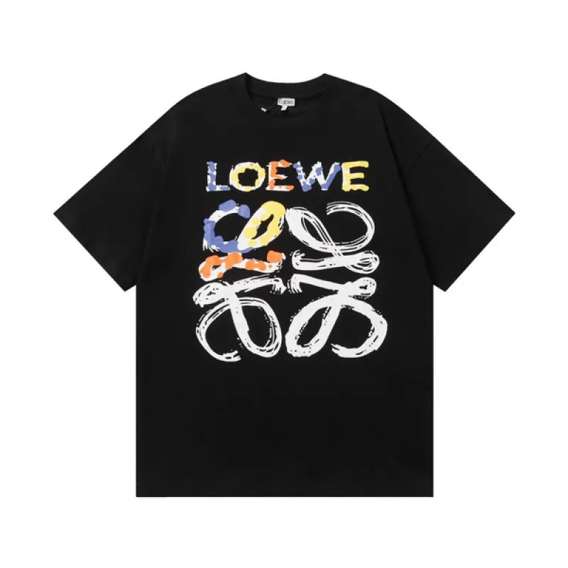 EM Sneakers Loewe T-shirt 25ss Graffiti Painted Letter Logo Print Short Sleeve Black or Yellow