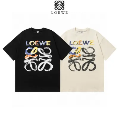 EM Sneakers Loewe T-shirt 25ss Graffiti Painted Letter Logo Print Short Sleeve Black or Yellow 01