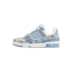 EM Sneakers Louis Vuitton Trainer Sneaker Denim Demier Multicolor Light Blue Grid
