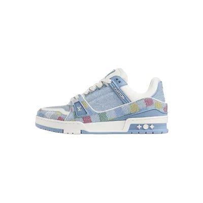 EM Sneakers Louis Vuitton Trainer Sneaker Denim Demier Multicolor Light Blue Grid 01