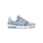 EM Sneakers Louis Vuitton Trainer Sneaker Denim Demier Multicolor Light Blue Grid