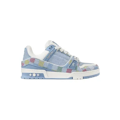 EM Sneakers Louis Vuitton Trainer Sneaker Denim Demier Multicolor Light Blue Grid 02