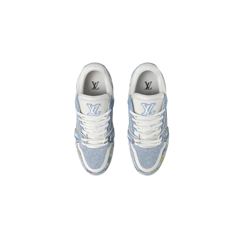 EM Sneakers Louis Vuitton Trainer Sneaker Denim Demier Multicolor Light Blue Grid