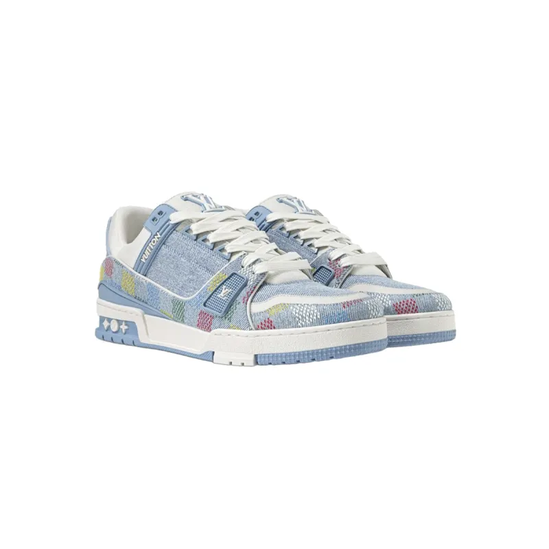 EM Sneakers Louis Vuitton Trainer Sneaker Denim Demier Multicolor Light Blue Grid