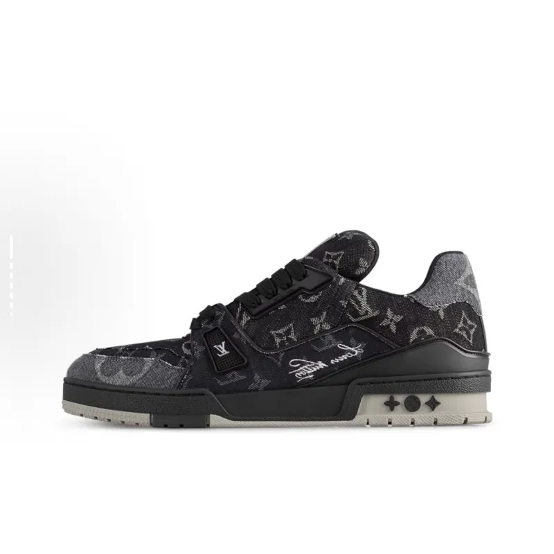 EM Sneakers Louis Vuitton Trainer Sneaker Black Grey Denim Monogram