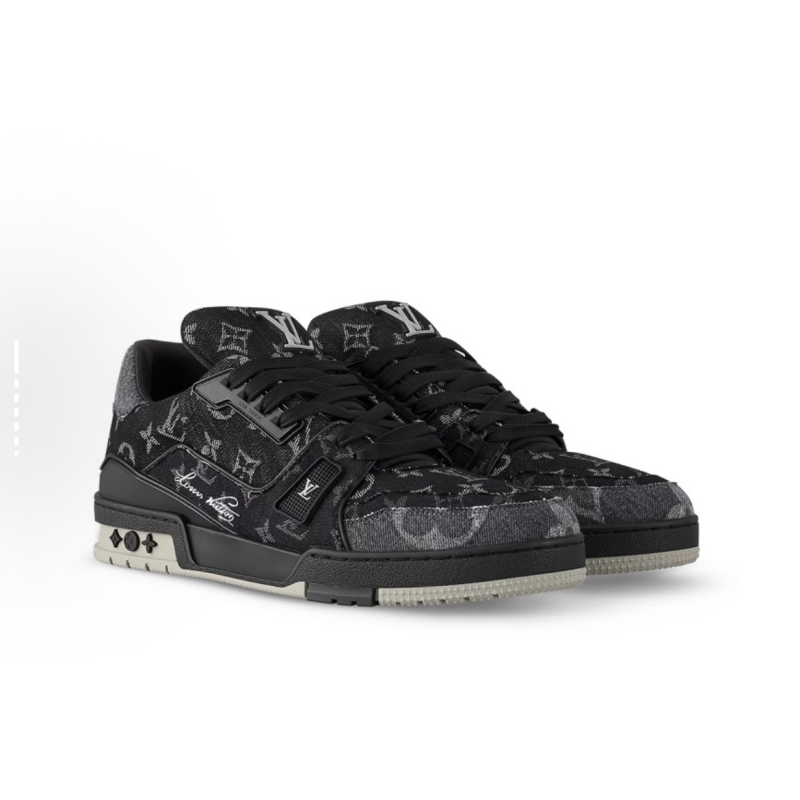 EM Sneakers Louis Vuitton Trainer Sneaker Black Grey Denim Monogram