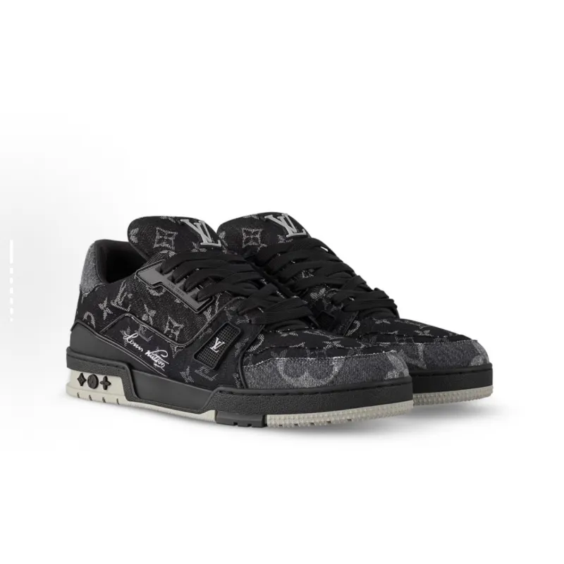 EM Sneakers Louis Vuitton Trainer Sneaker Black Grey Denim Monogram