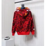 EM Sneakers BAPE Shark Head Tiger Head Zipper Camouflage Double Hooded Hoodie Red