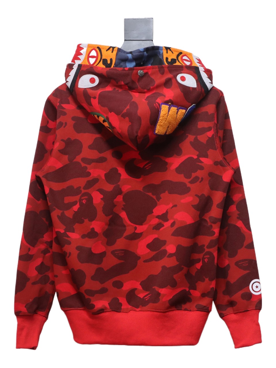 EM Sneakers BAPE Shark Head Tiger Head Zipper Camouflage Double Hooded Hoodie Red