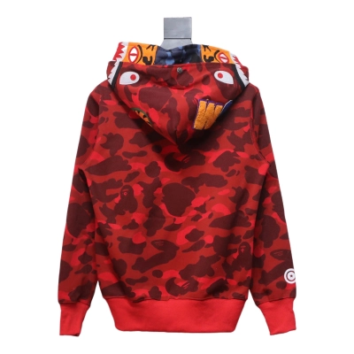 EM Sneakers BAPE Shark Head Tiger Head Zipper Camouflage Double Hooded Hoodie Red 02
