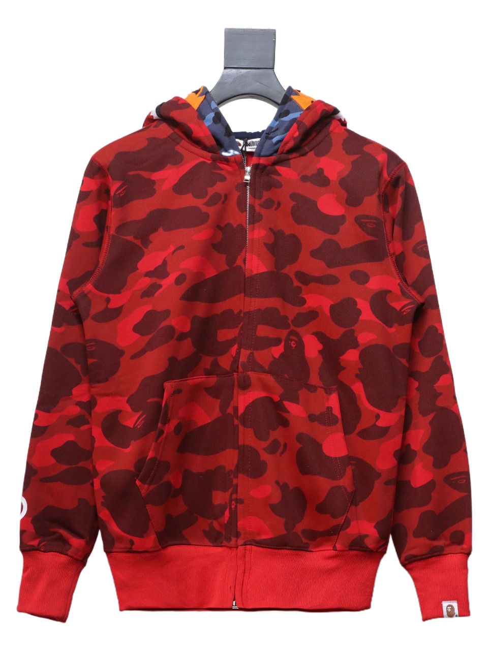 EM Sneakers BAPE Shark Head Tiger Head Zipper Camouflage Double Hooded Hoodie Red