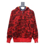 EM Sneakers BAPE Shark Head Tiger Head Zipper Camouflage Double Hooded Hoodie Red