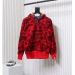 EM Sneakers BAPE Shark Head Tiger Head Zipper Camouflage Double Hooded Hoodie Red