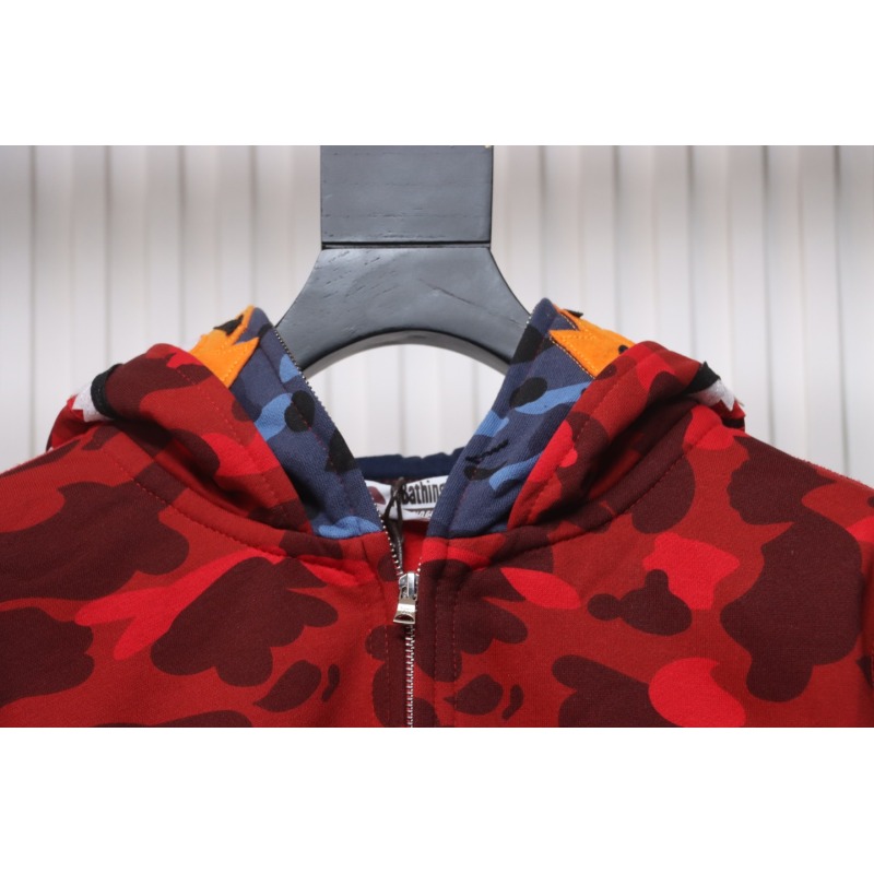 EM Sneakers BAPE Shark Head Tiger Head Zipper Camouflage Double Hooded Hoodie Red