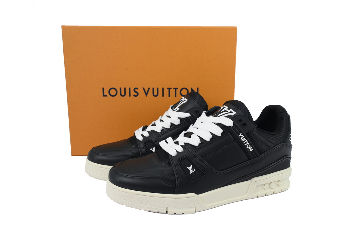EM Sneakers Louis Vuitton Trainer Sneaker Black Skin And White Background
