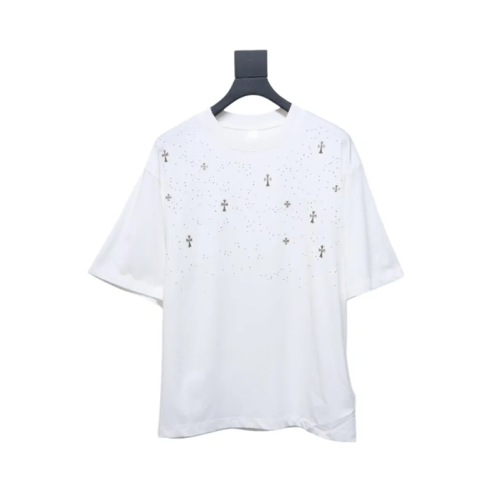 EM Sneakers Chrome Hearts 2024ss Metal Cross Gypsophila Diamond T-shirt White