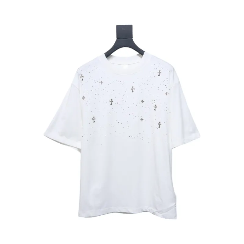 EM Sneakers Chrome Hearts 2024ss Metal Cross Gypsophila Diamond T-shirt White
