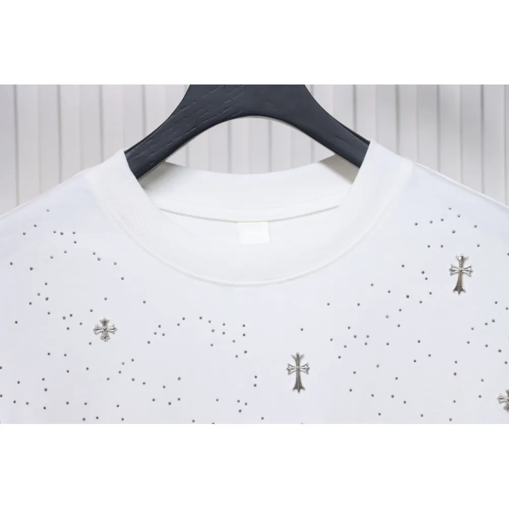 EM Sneakers Chrome Hearts 2024ss Metal Cross Gypsophila Diamond T-shirt White
