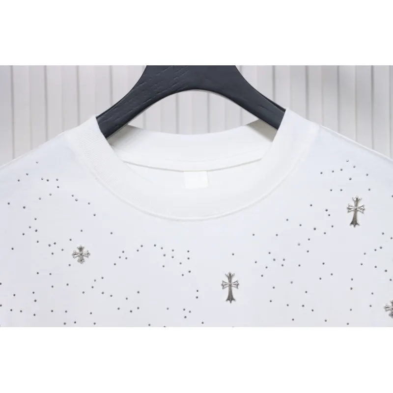 EM Sneakers Chrome Hearts 2024ss Metal Cross Gypsophila Diamond T-shirt White