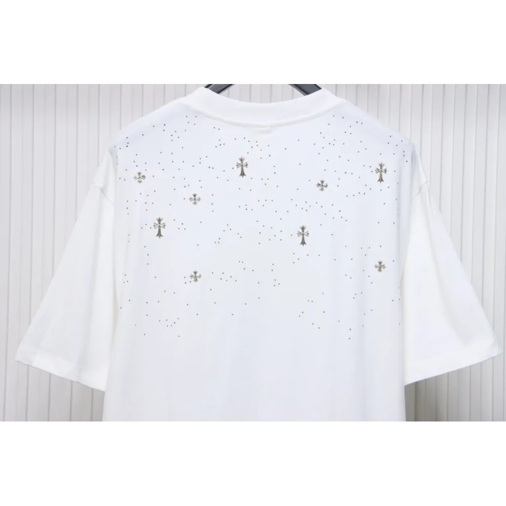 EM Sneakers Chrome Hearts 2024ss Metal Cross Gypsophila Diamond T-shirt White