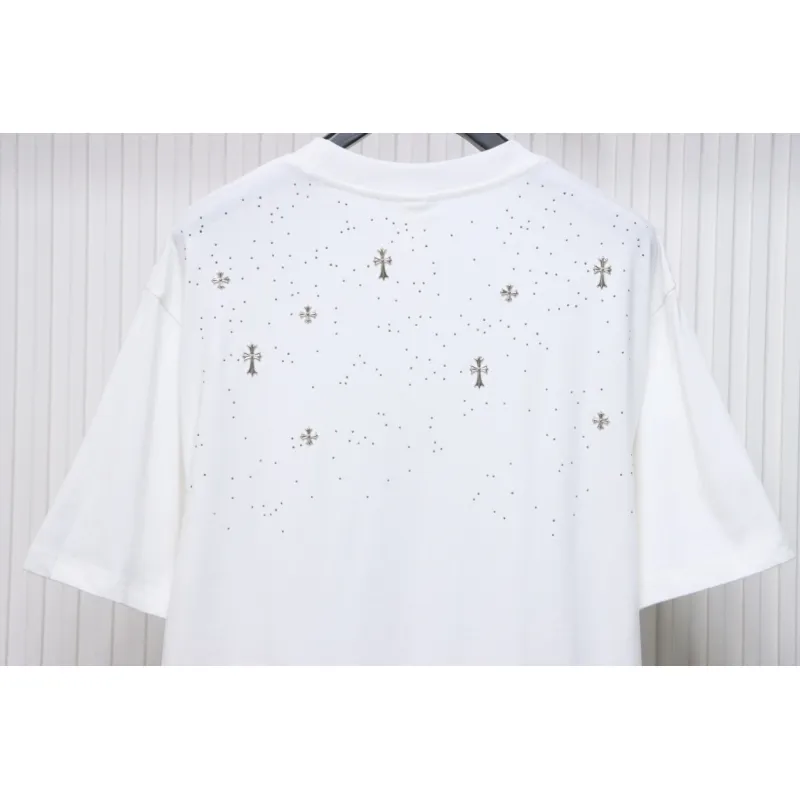 EM Sneakers Chrome Hearts 2024ss Metal Cross Gypsophila Diamond T-shirt White