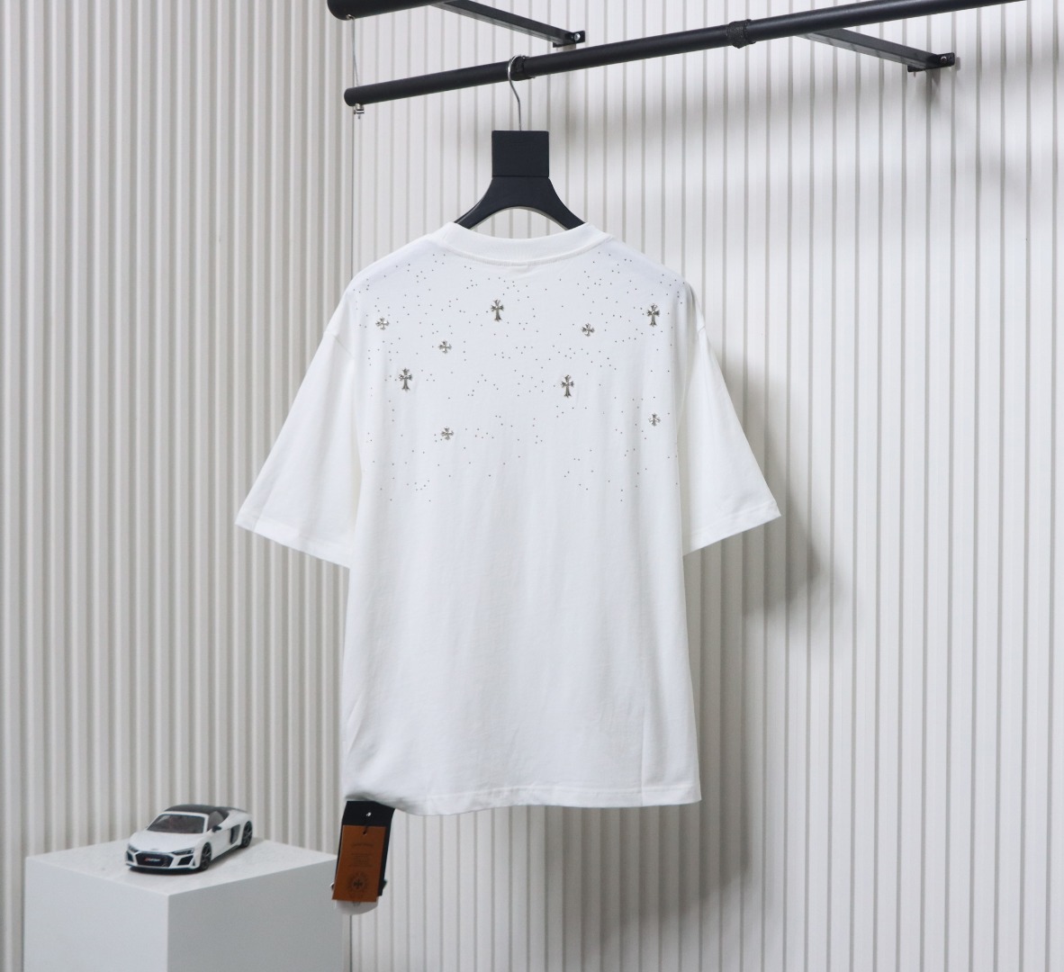 EM Sneakers Chrome Hearts 2024ss Metal Cross Gypsophila Diamond T-shirt White