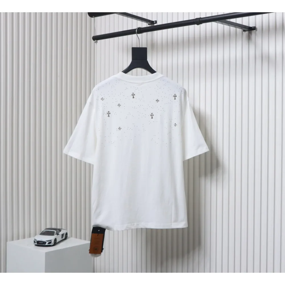 EM Sneakers Chrome Hearts 2024ss Metal Cross Gypsophila Diamond T-shirt White