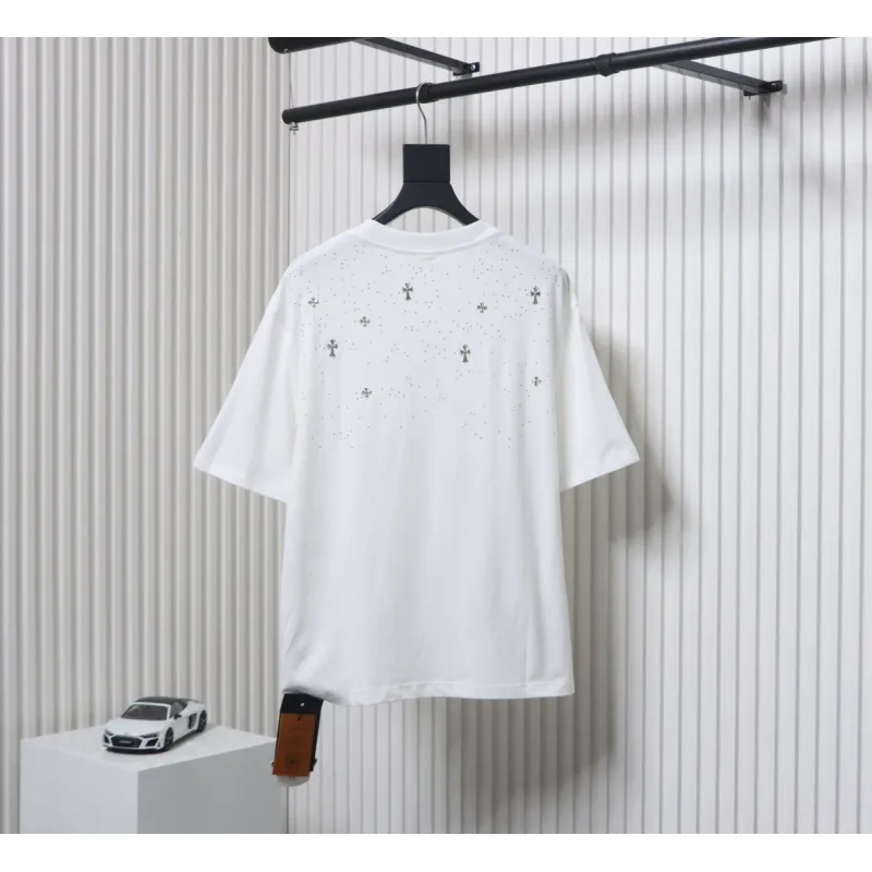 EM Sneakers Chrome Hearts 2024ss Metal Cross Gypsophila Diamond T-shirt White