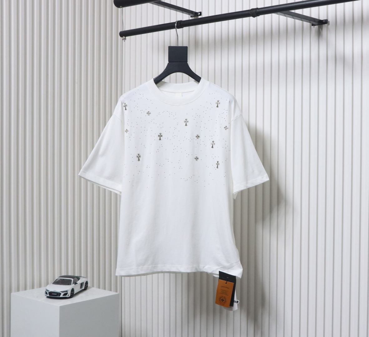 EM Sneakers Chrome Hearts 2024ss Metal Cross Gypsophila Diamond T-shirt White