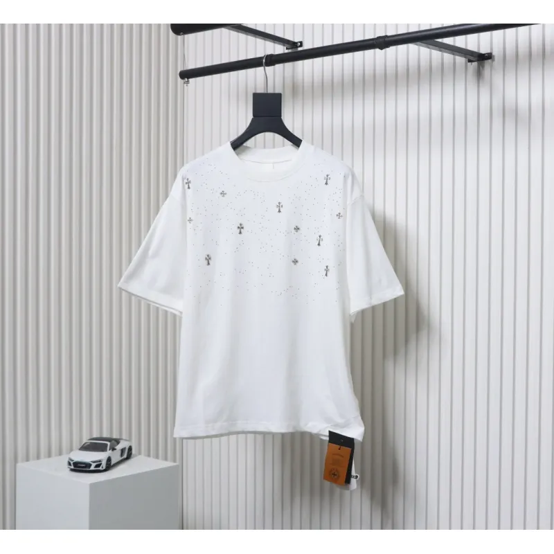 EM Sneakers Chrome Hearts 2024ss Metal Cross Gypsophila Diamond T-shirt White