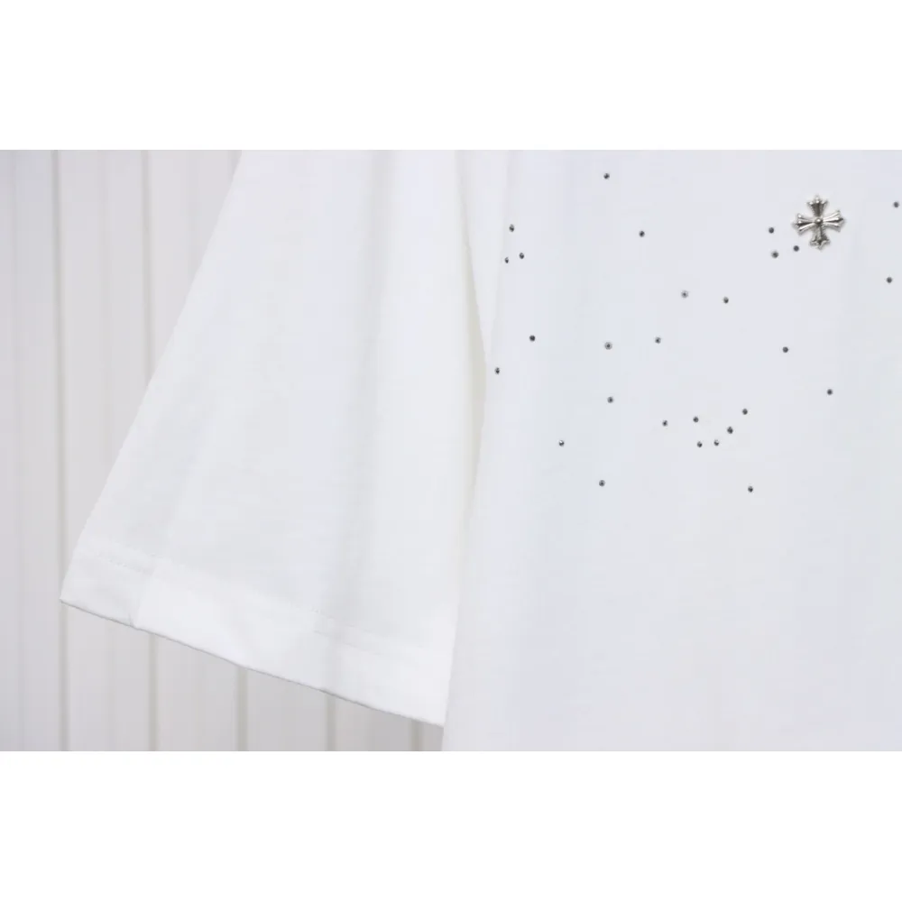 EM Sneakers Chrome Hearts 2024ss Metal Cross Gypsophila Diamond T-shirt White
