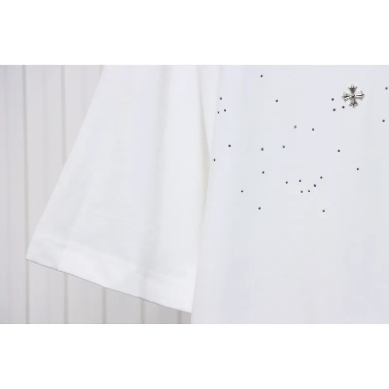 EM Sneakers Chrome Hearts 2024ss Metal Cross Gypsophila Diamond T-shirt White