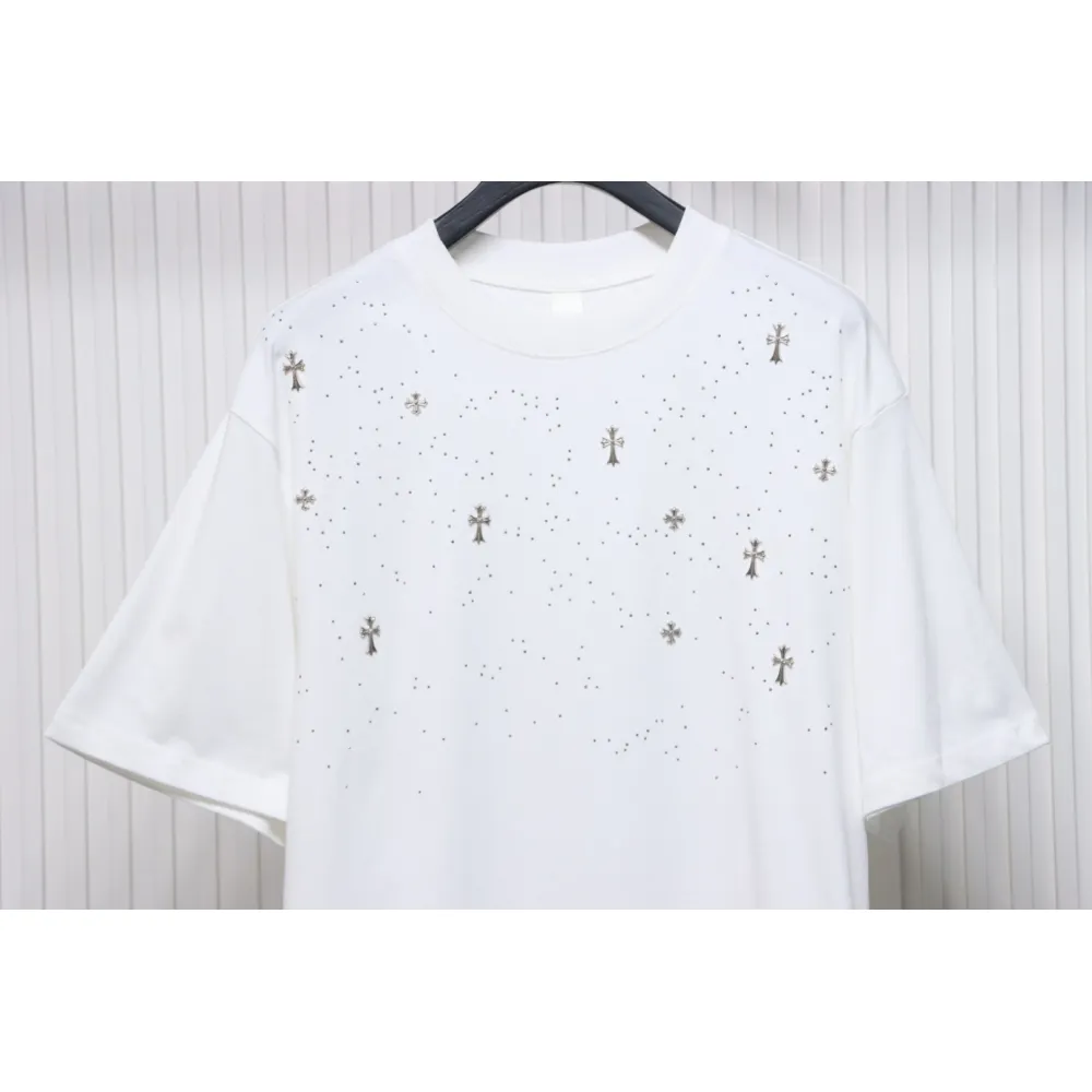 EM Sneakers Chrome Hearts 2024ss Metal Cross Gypsophila Diamond T-shirt White