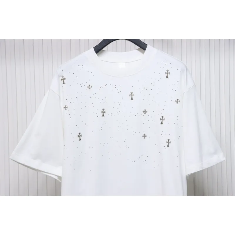 EM Sneakers Chrome Hearts 2024ss Metal Cross Gypsophila Diamond T-shirt White