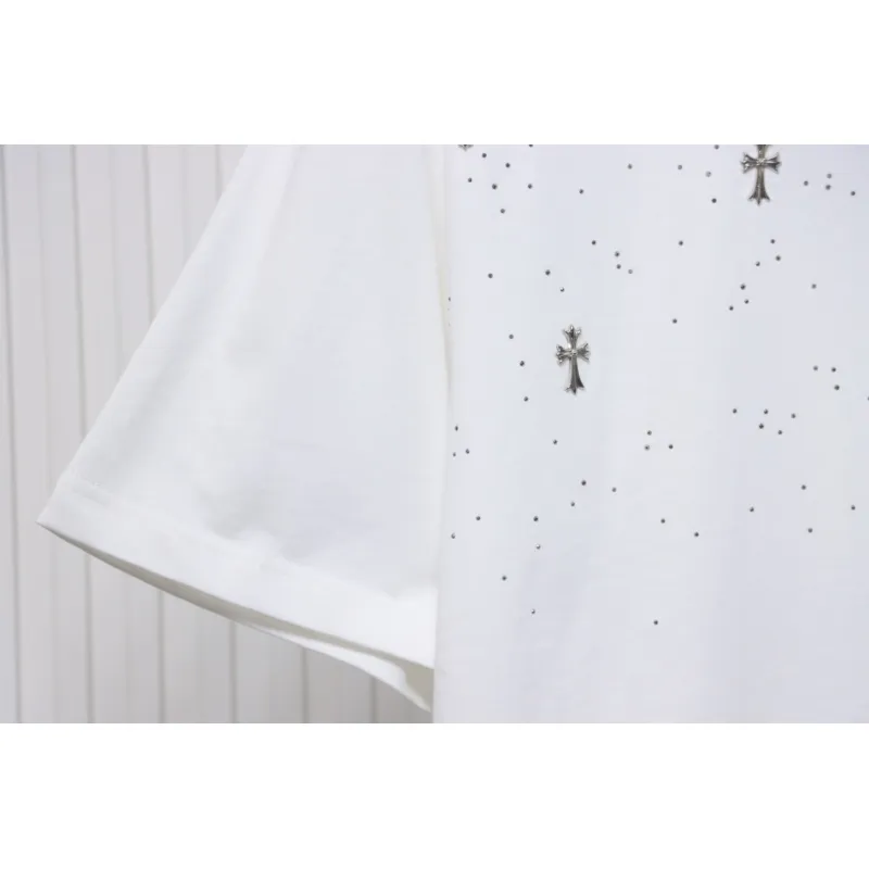 EM Sneakers Chrome Hearts 2024ss Metal Cross Gypsophila Diamond T-shirt White