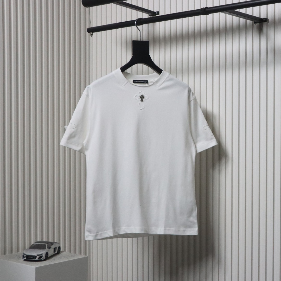 EM Sneakers Chrome Hearts 25ss cut-out Patchwork with Silver Cross Embroidery T-shirt White