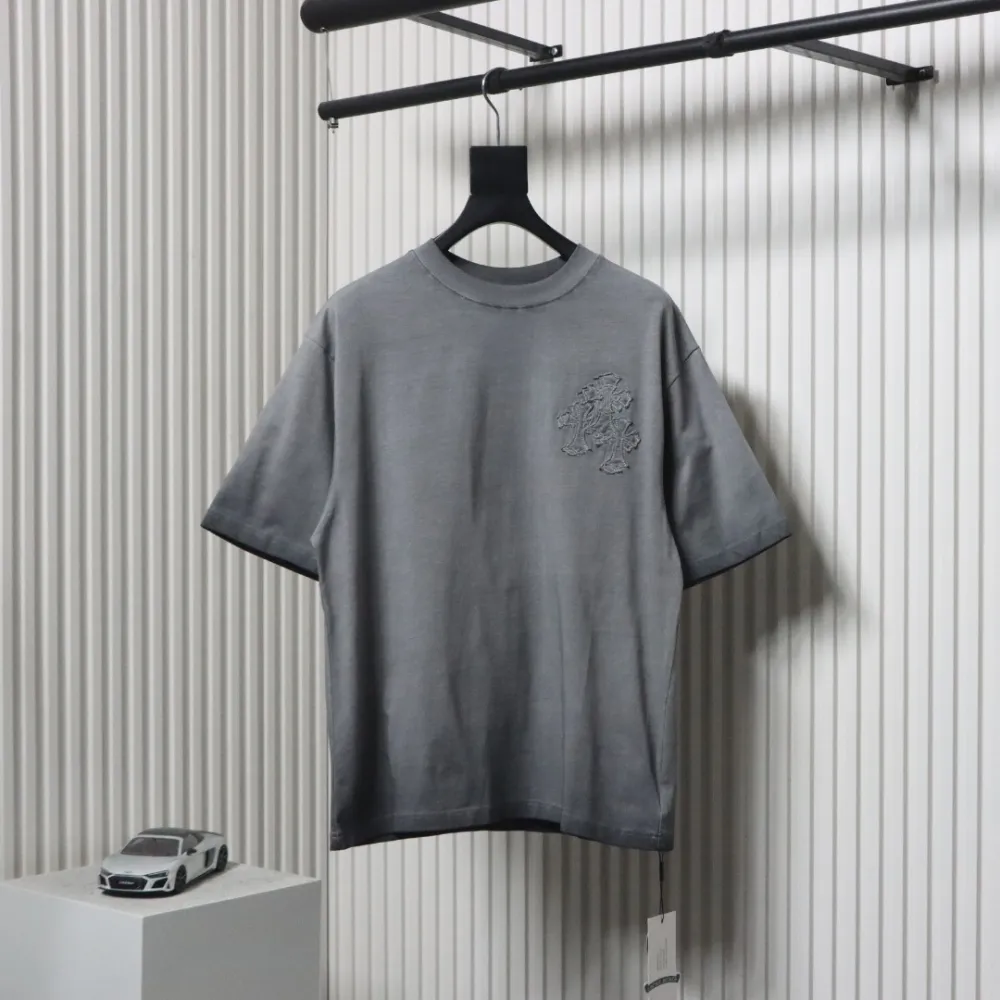 EM Sneakers Chrome Hearts Patch Embroidered T-Shirt Grey