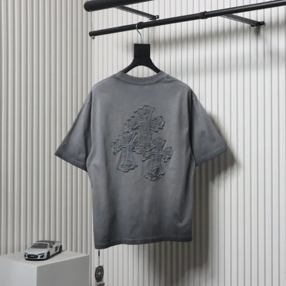 EM Sneakers Chrome Hearts Patch Embroidered T-Shirt Grey