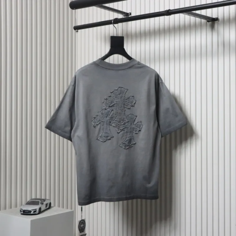 EM Sneakers Chrome Hearts Patch Embroidered T-Shirt Grey