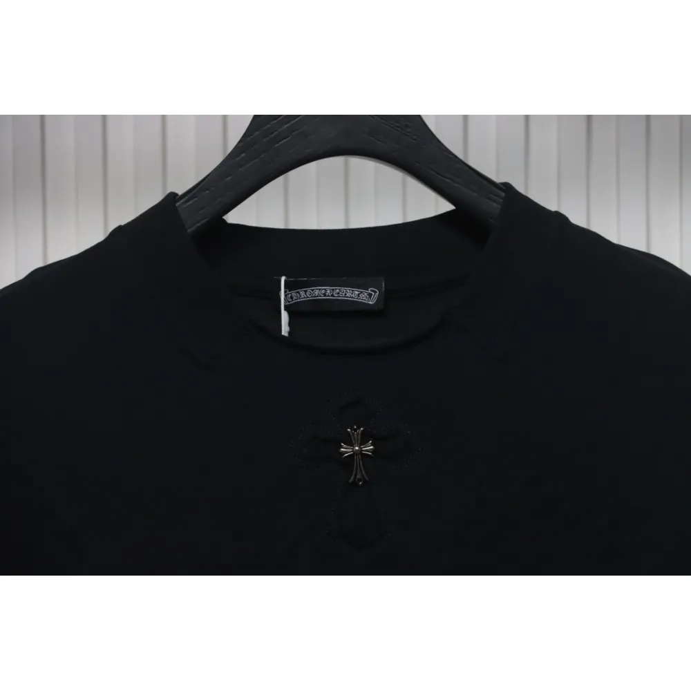 EM Sneakers Chrome Hearts 25ss cut-out Patchwork with Silver Cross Embroidery T-shirt Black