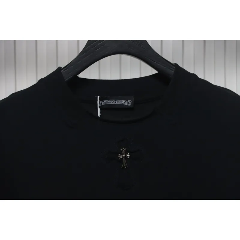 EM Sneakers Chrome Hearts 25ss cut-out Patchwork with Silver Cross Embroidery T-shirt Black