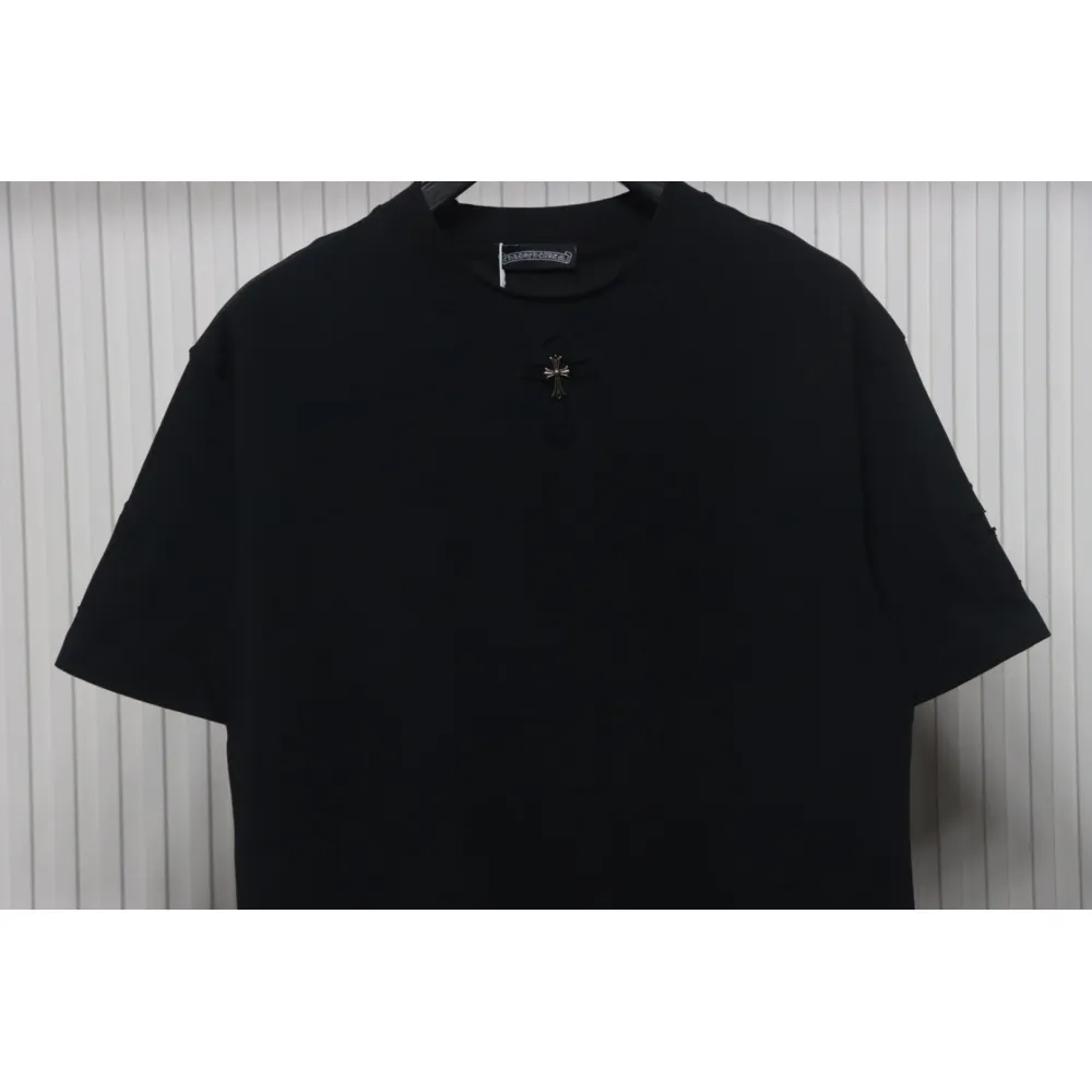 EM Sneakers Chrome Hearts 25ss cut-out Patchwork with Silver Cross Embroidery T-shirt Black