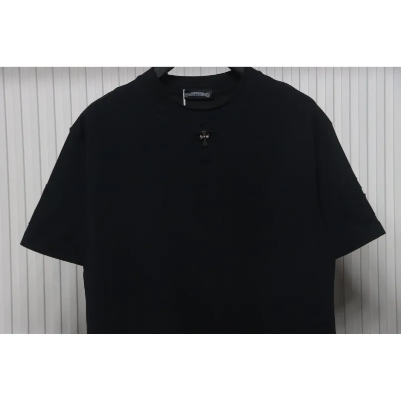 EM Sneakers Chrome Hearts 25ss cut-out Patchwork with Silver Cross Embroidery T-shirt Black