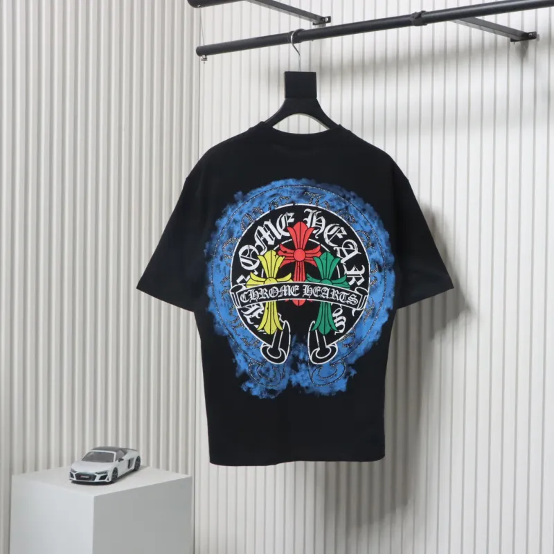 EM Sneakers Chrome Hearts Tricolor Cross Horseshoe Print T-shirt Black