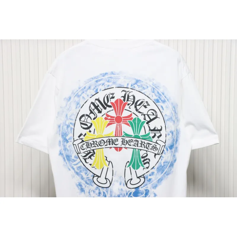 EM Sneakers Chrome Hearts Tricolor Cross Horseshoe Print T-shirt White