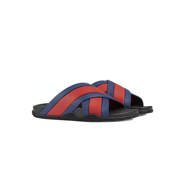 EM Sneakers Gucci Web Slippers Black Rubber Blue and Red