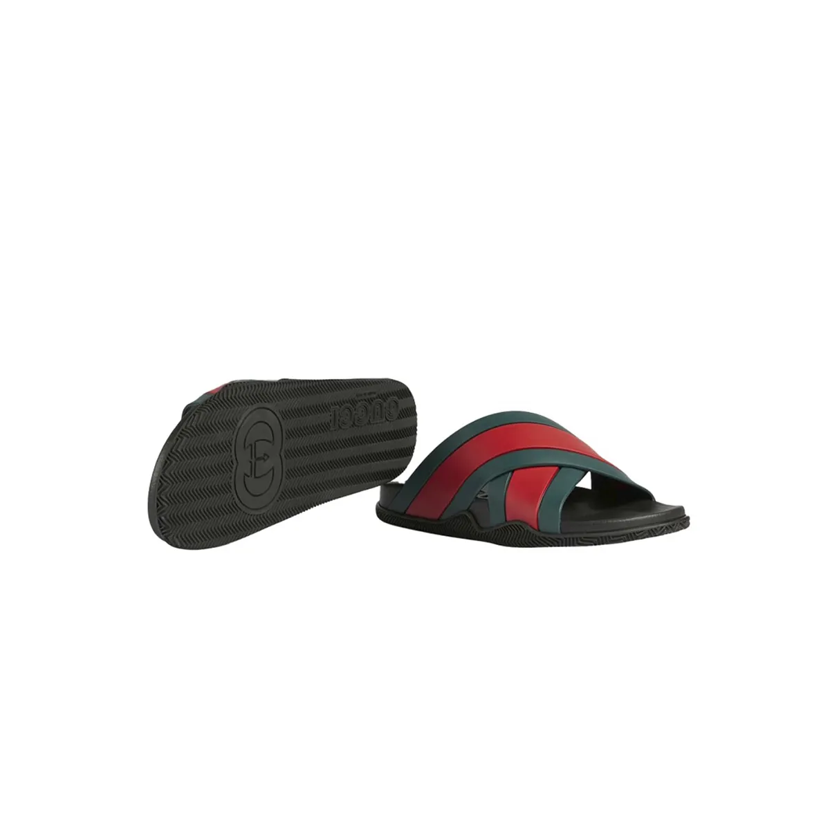 EM Sneakers Gucci Web Slippers Black Rubber Green and Red