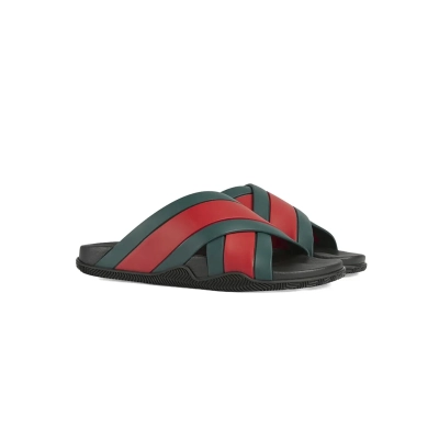 EM Sneakers Gucci Web Slippers Black Rubber Green and Red 02